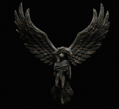 Judgement of the Sky 3dart angel conceptart darkaesthetic digitalsculpture mythology stoneart surrealart visualstorytelling wings