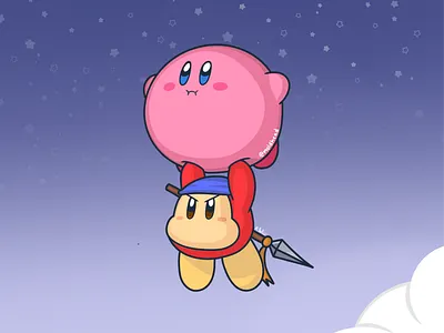 Kirby and Waddle - Starry Night artwork character characterdesign characterillustration cozyart cuteart cuteillustration digitalillustration dreamy fanart flatart gamedesign illustration kirby kirbyfanart moldhed nintendo nintendoart procreate waddledee