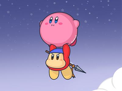 Kirby and Waddle - Starry Night artwork character characterdesign characterillustration cozyart cuteart cuteillustration digitalillustration dreamy fanart flatart gamedesign illustration kirby kirbyfanart moldhed nintendo nintendoart procreate waddledee