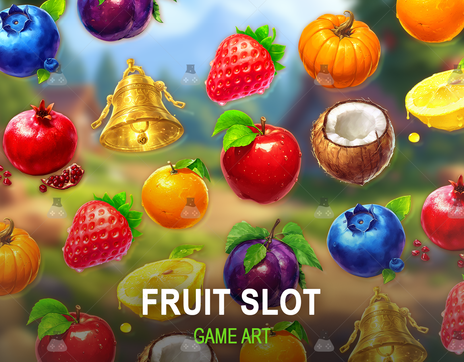 Fruit Slot – Juicy Visuals & Lush Reel Design by Gamix Labs 2d artwork art outsourcing casino slot game casino slot machine theme character design fruit slot machine game characters game development gamix labs illustration juicy fruits mobile gaming online casino slot slot art services slot character design slot design slot machine services slot services uiux