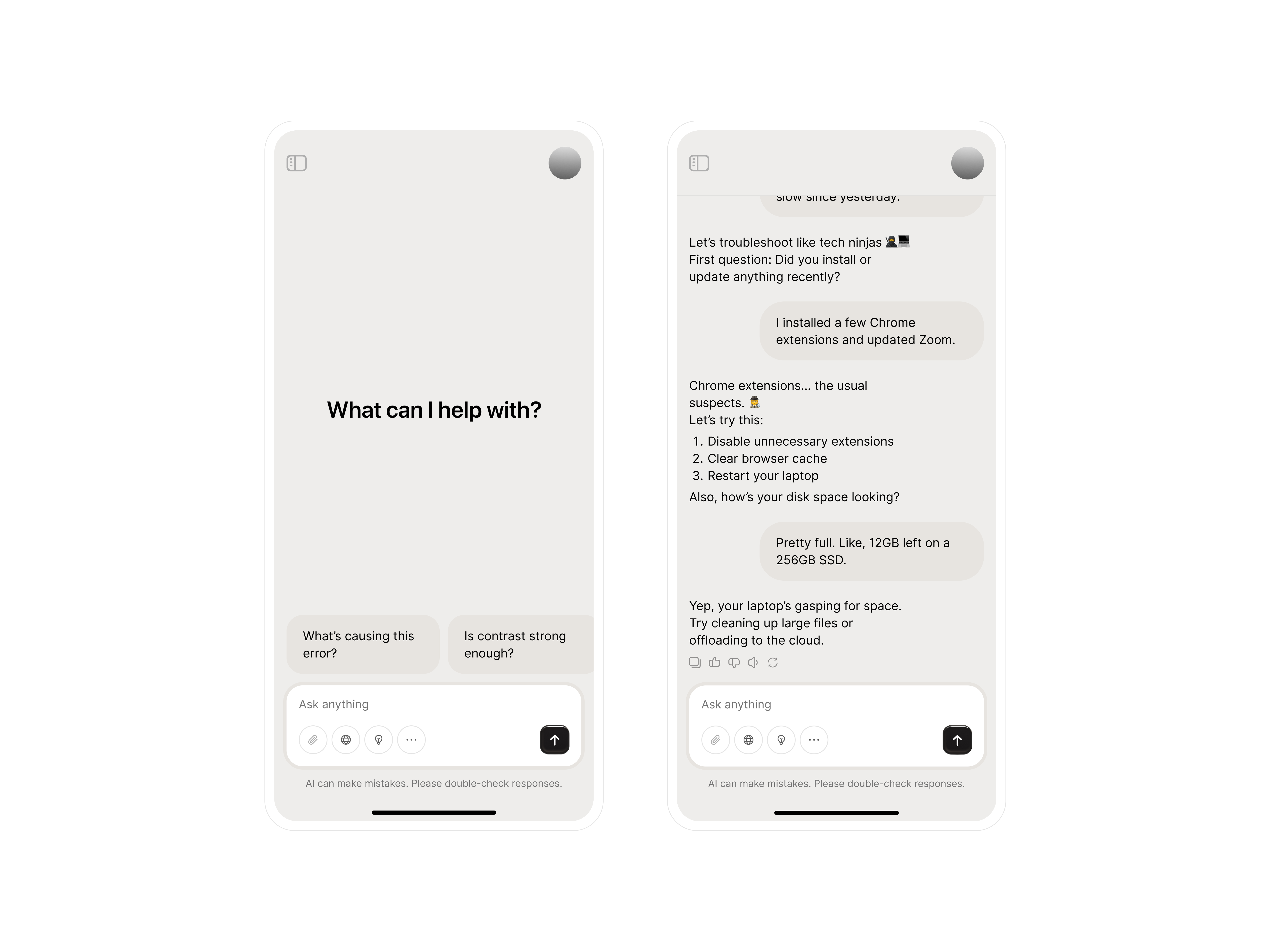 Example of Super Simple Mobile AI Chatbot Chat Intefrace