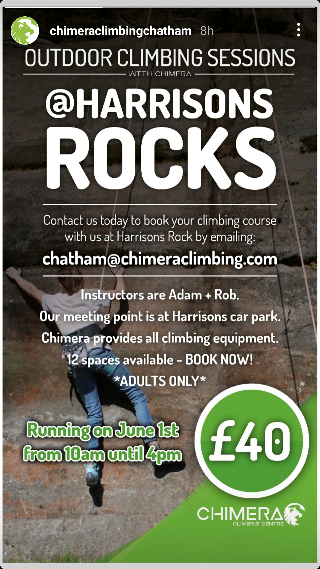 Social Media Marketing @Chimera Climbing Chatham brand promotion graphic design social media marketing