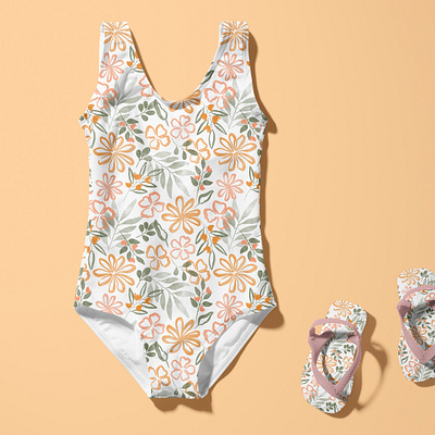 Cute swimsuit pattern design botanical design graphic design kidswear patterndesign surfacedesign