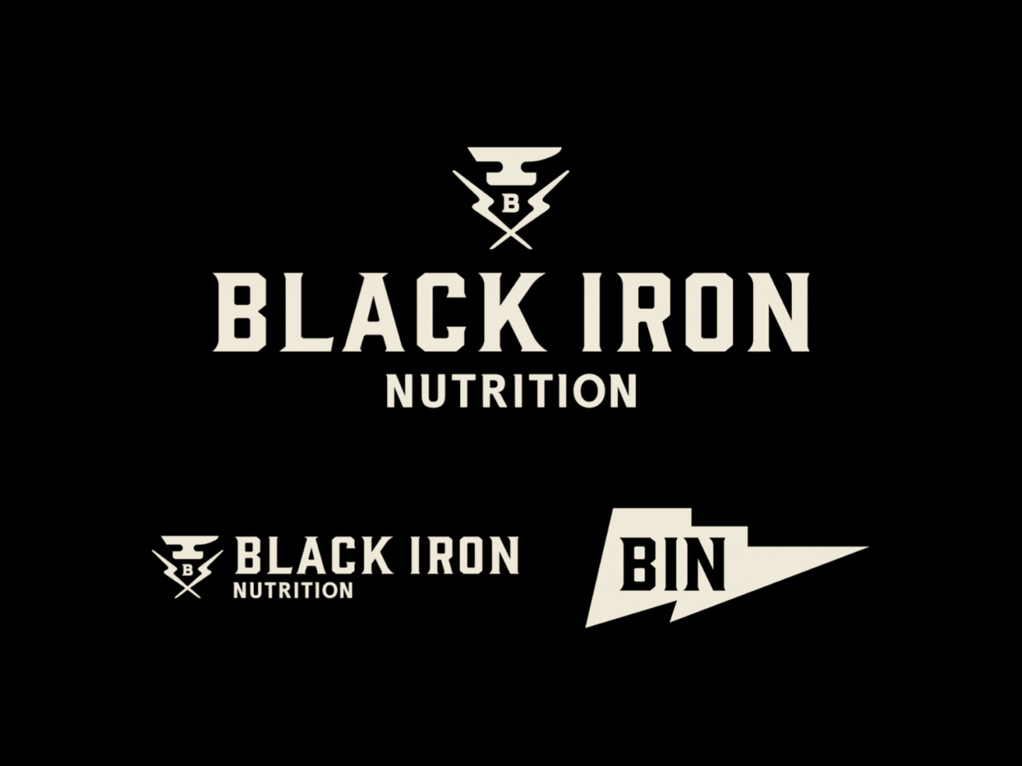 BIN Nutrition Fitness Brand Identity anvil black bolt branding bw design fitness geometric gif graphic design icon iron llightning logo mark nutrition personal trainer vector vintage