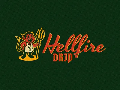Hellfire drip branding design devil hell hot sauce illustration logo mark mascot retro vintage wordmark