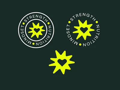 Star Heart Logo Badges badge branding design fitness geometric graphic design green heart icon illustration logo mark neon set star strength sun vector