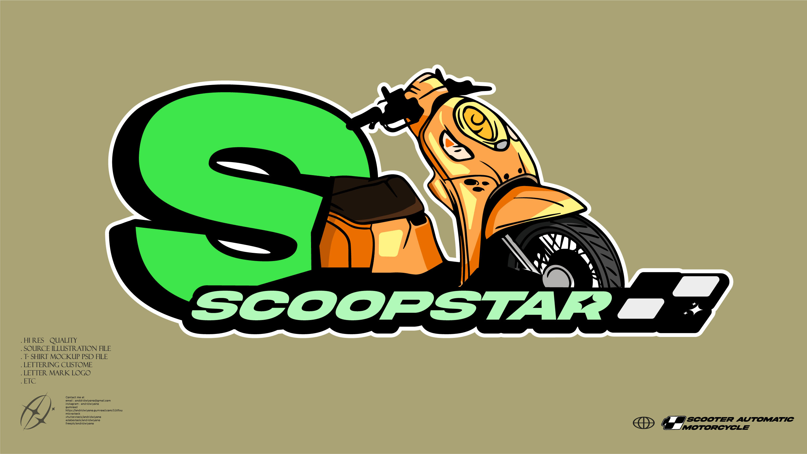 SCOOTER AUTOMATIC MODERN art automatic design illustration logo moto motorbike scooter scootermatic sport team vector