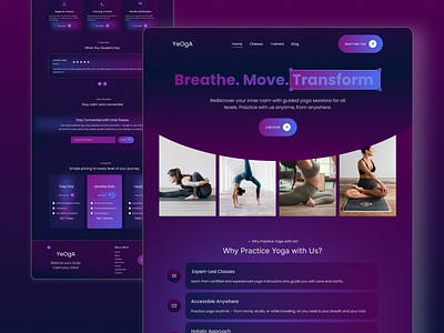 Yoga Landing page calm design creative design fitness website health wellness purple ui ui design web design wellness yoga studi yoga website