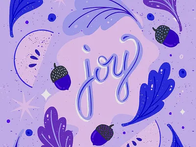 Joyful Nature Inspired Pattern acorn motif botanical joy colorful illustration cozy aesthetic cute details decorative style digital print fall theme hand lettering joy typography leaf illustration modern nature nature pattern playful composition positive vibes purple palette seasonal artwork soft background text art whimsical design