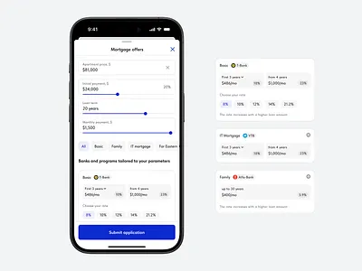 Sdelka.rf — Mortgage Calculator app design figma financialtools ios ios app mobile mobilebanking mobiledesign ui uiinspiration userinterface uxdesign