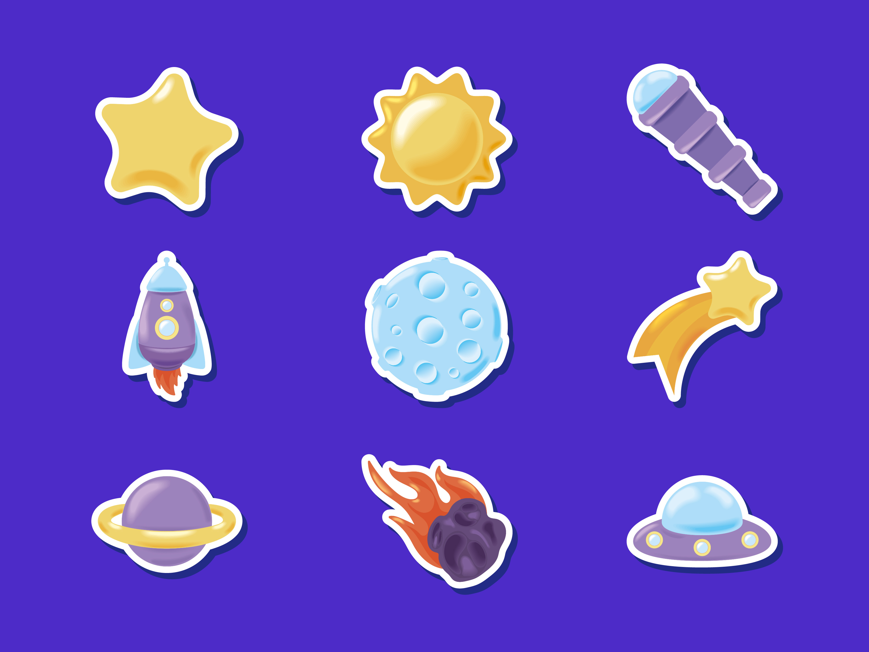 Space Icons cute design graphic design icons illustration items planet space star sun vector