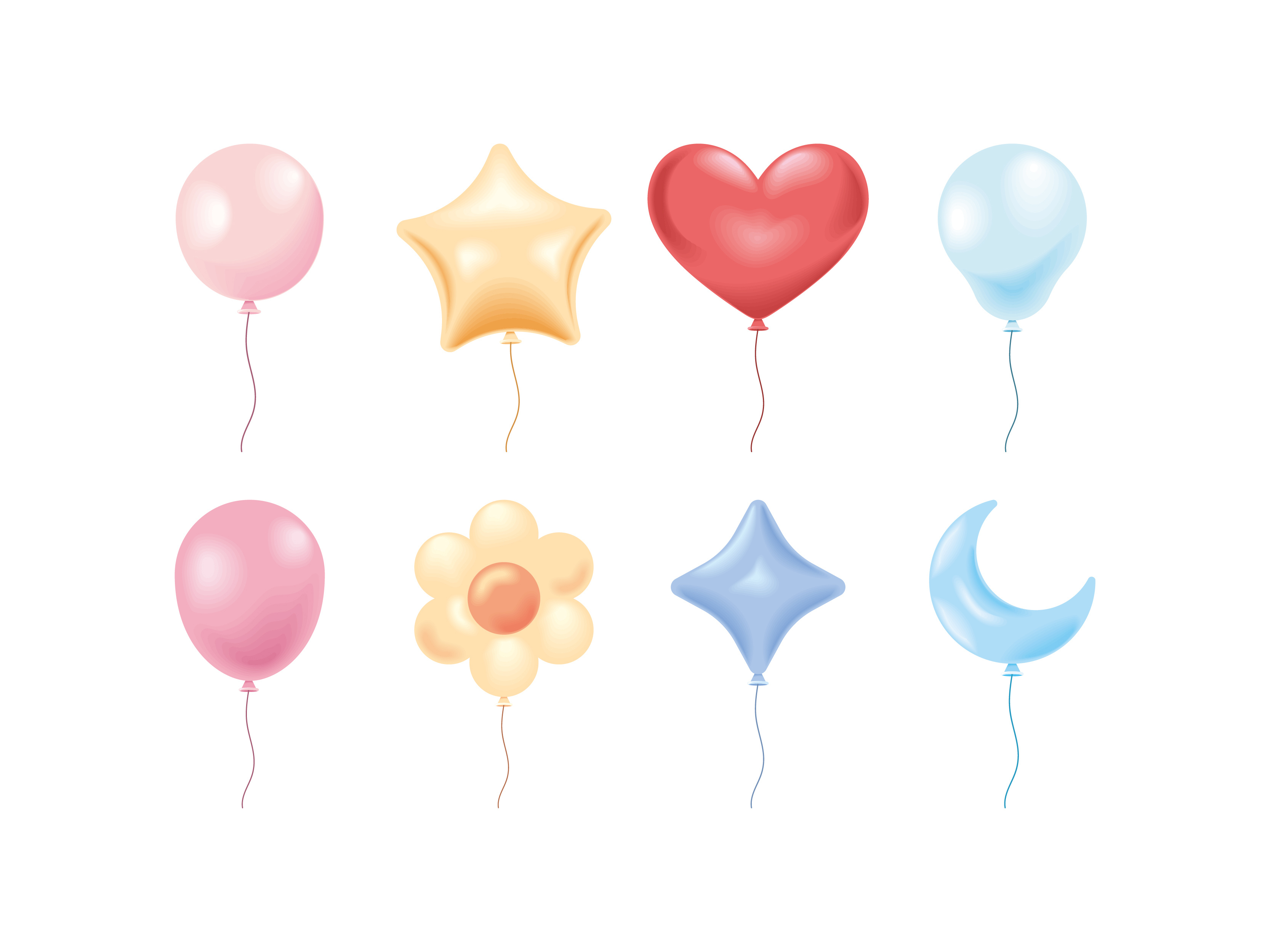 Balloons 3D Icons 3d corazon cute design flower graphic design icons illustration items moon star vector