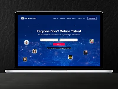 Anywhere Jobs – Website Hero Section Design design graphics hero area hero section jobs jobs website sign up ui ui design user experience user interface ux web design website