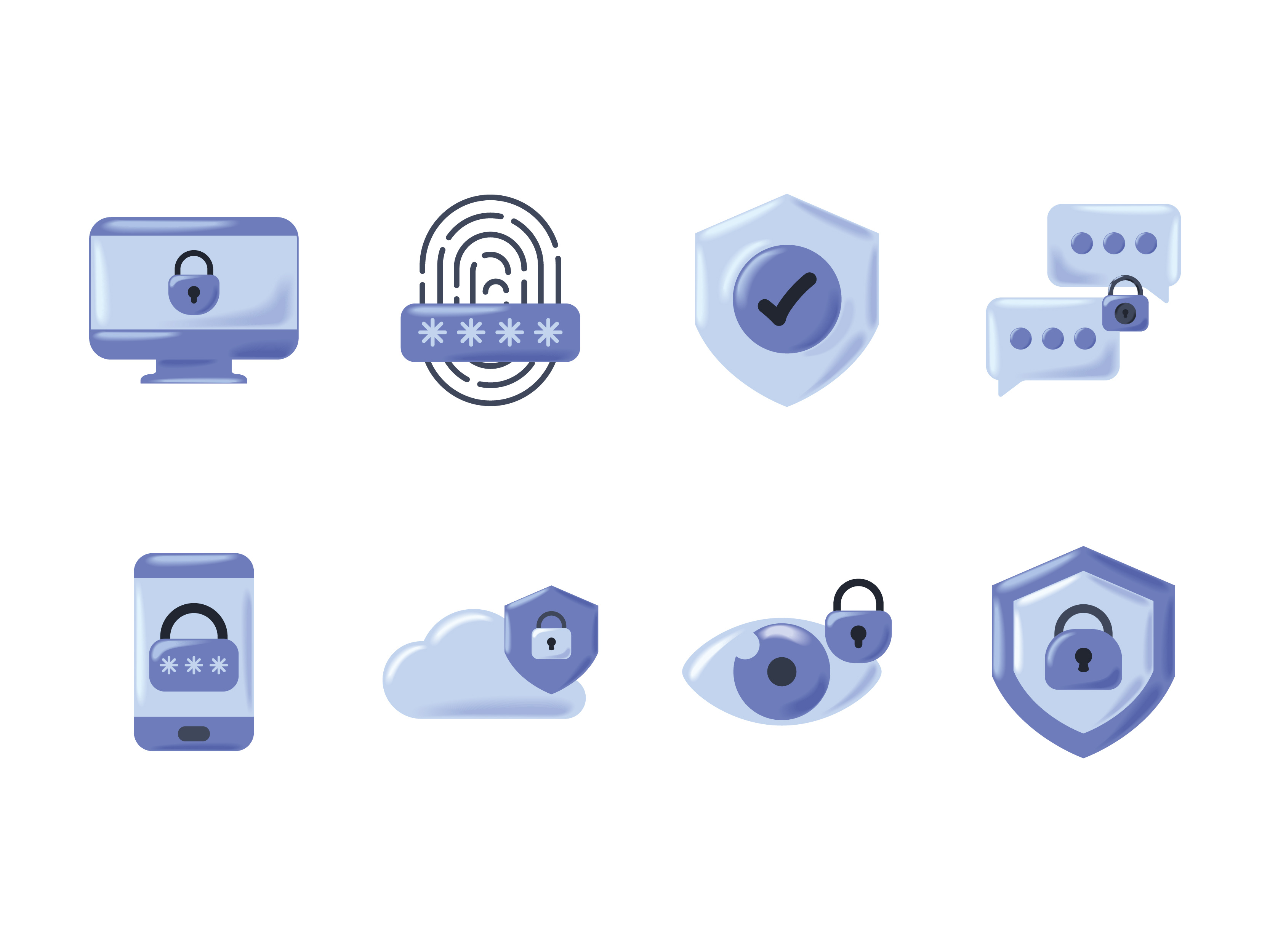Cybersecurity Icons 3d candado cloud contraseña cute design escudo graphic design icons illustration items vector