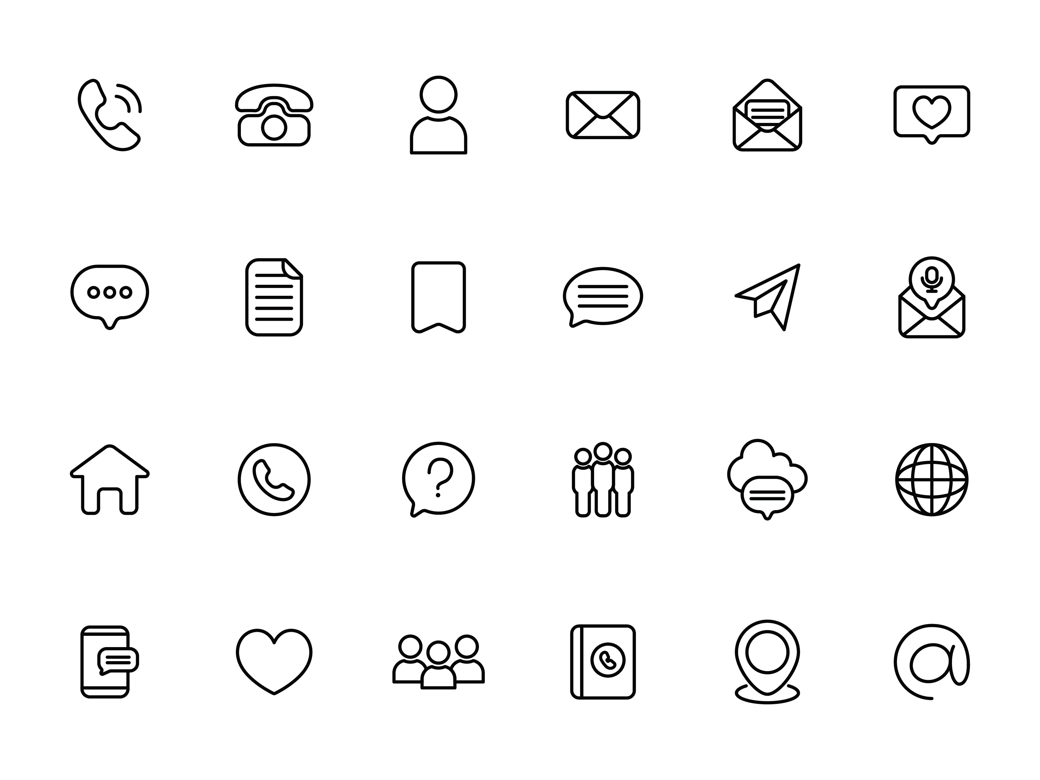 Contact Lineal Icons blanco y negro cute design graphic design icons illustration items lineal minimalista simple vector