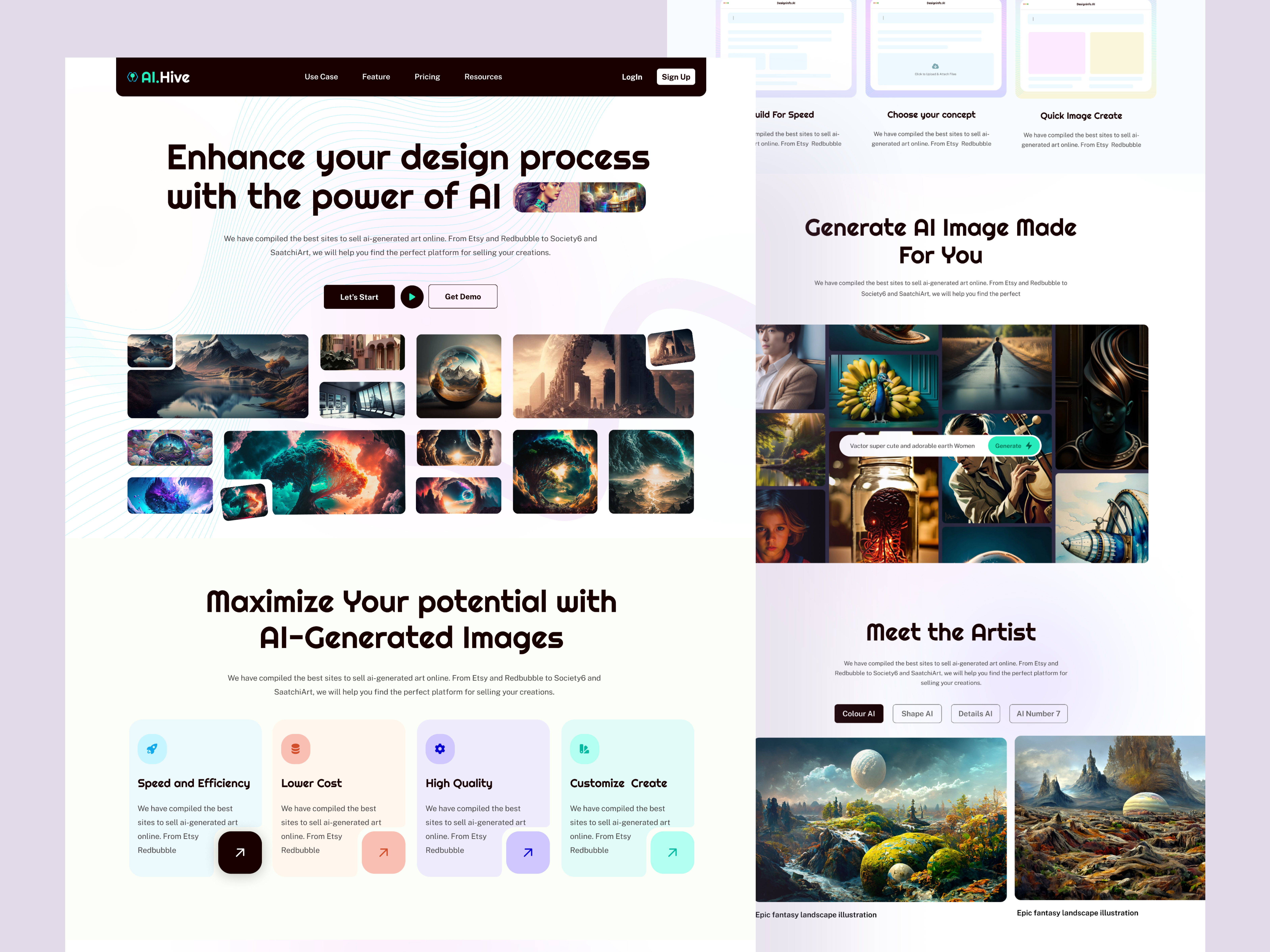 AI - Image Generator Landing Page achine learning ai generator tool ai image generator ai integration ai learning ai smart solution artificial intelligence creator generative ai homepage interface landing page saas design text to image web design web ui webpage design website website design