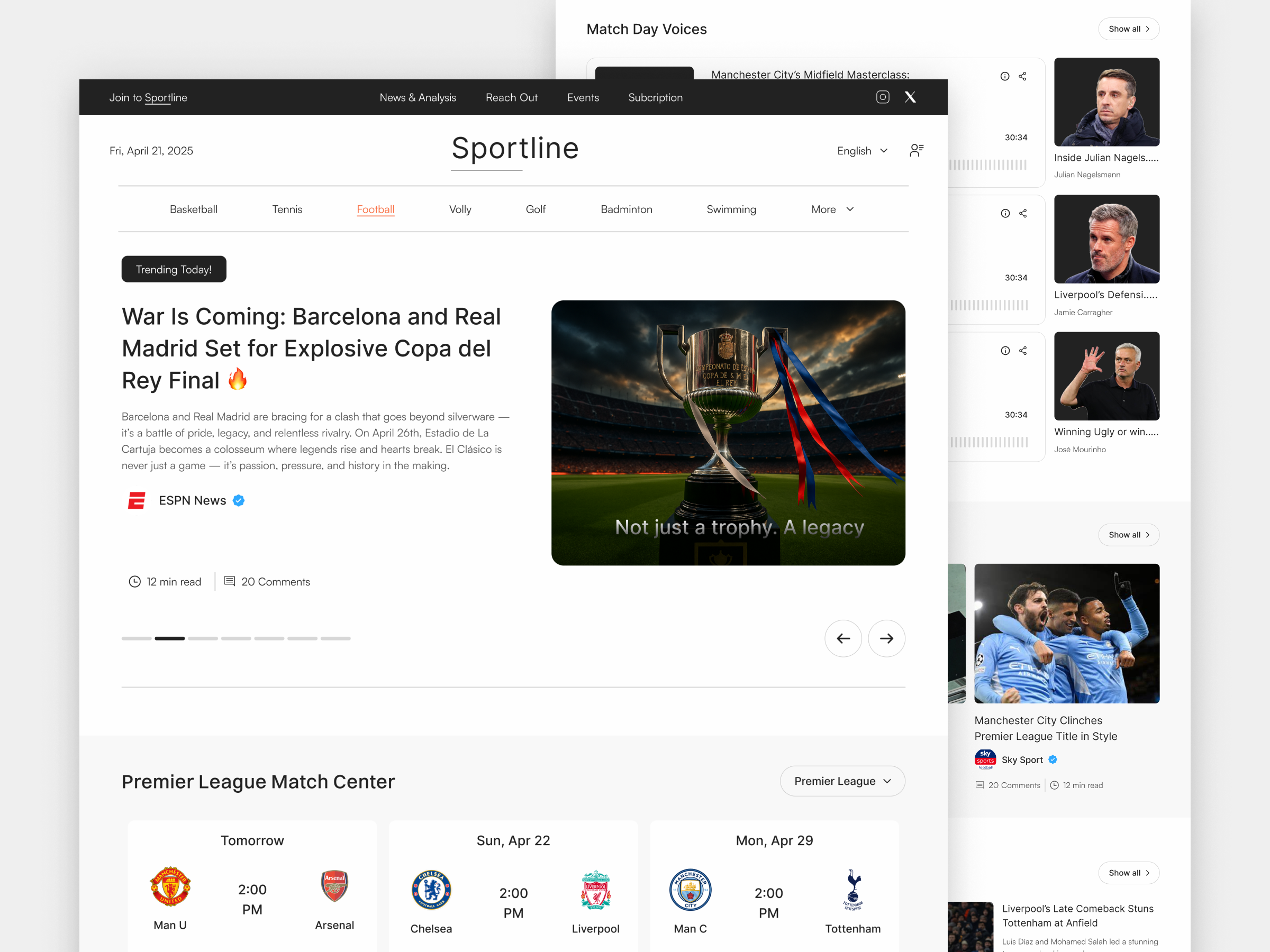 Sportline - Sport News Landing Page article blog fitness football headline highlight information landing page news news website newsfeed newspaper professional sport sports trending ui ui design ux web design