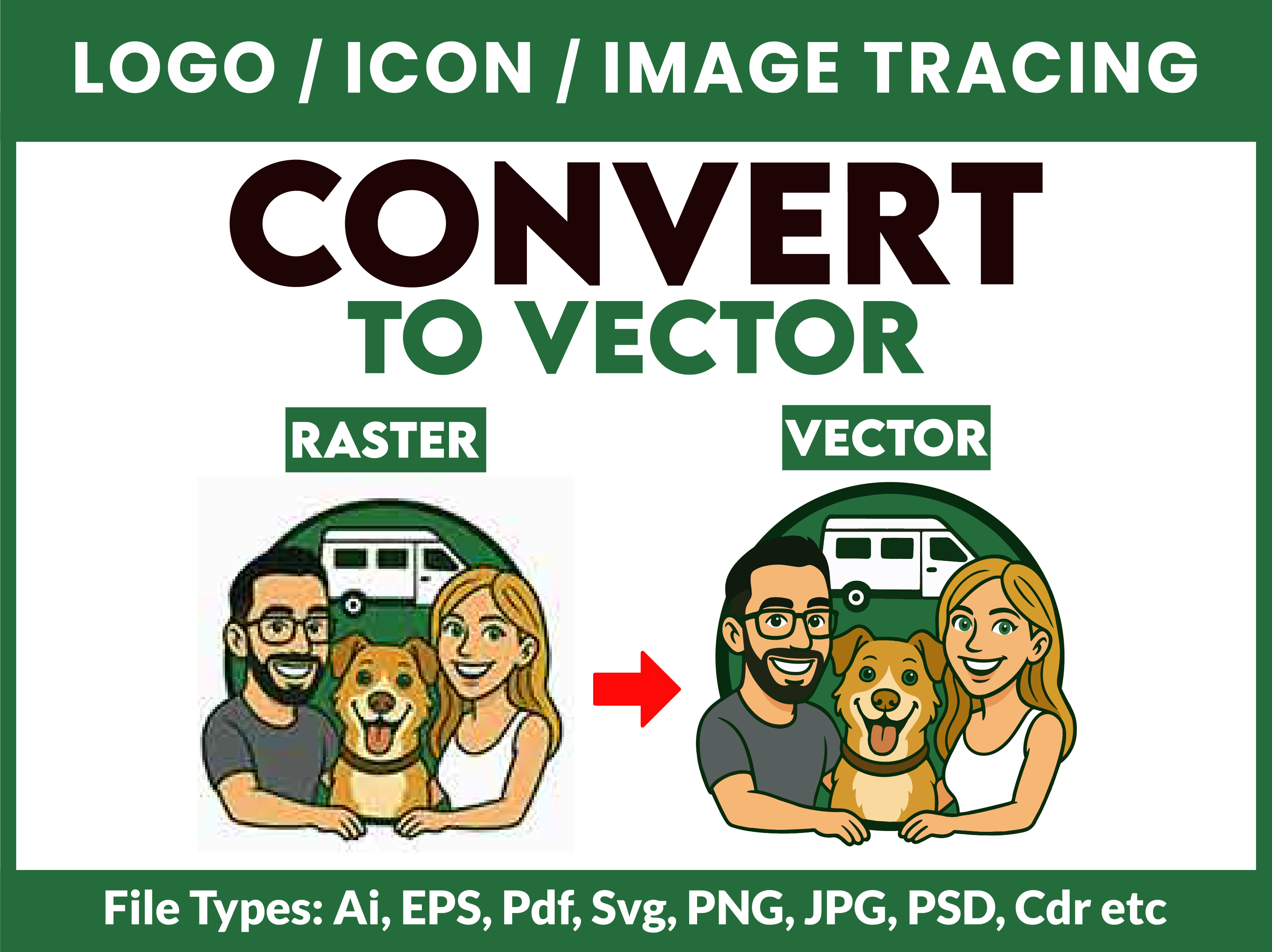 Vector Trace Logo or any File to ai, svg, eps 2d illustration adobe illustrator banner design branding convert to vector flyer design graphic design illustration image to vector image vectorize jpg to vector line art logo motion graphics png to ai recreate logo redraw logo trace image ui vector tracing