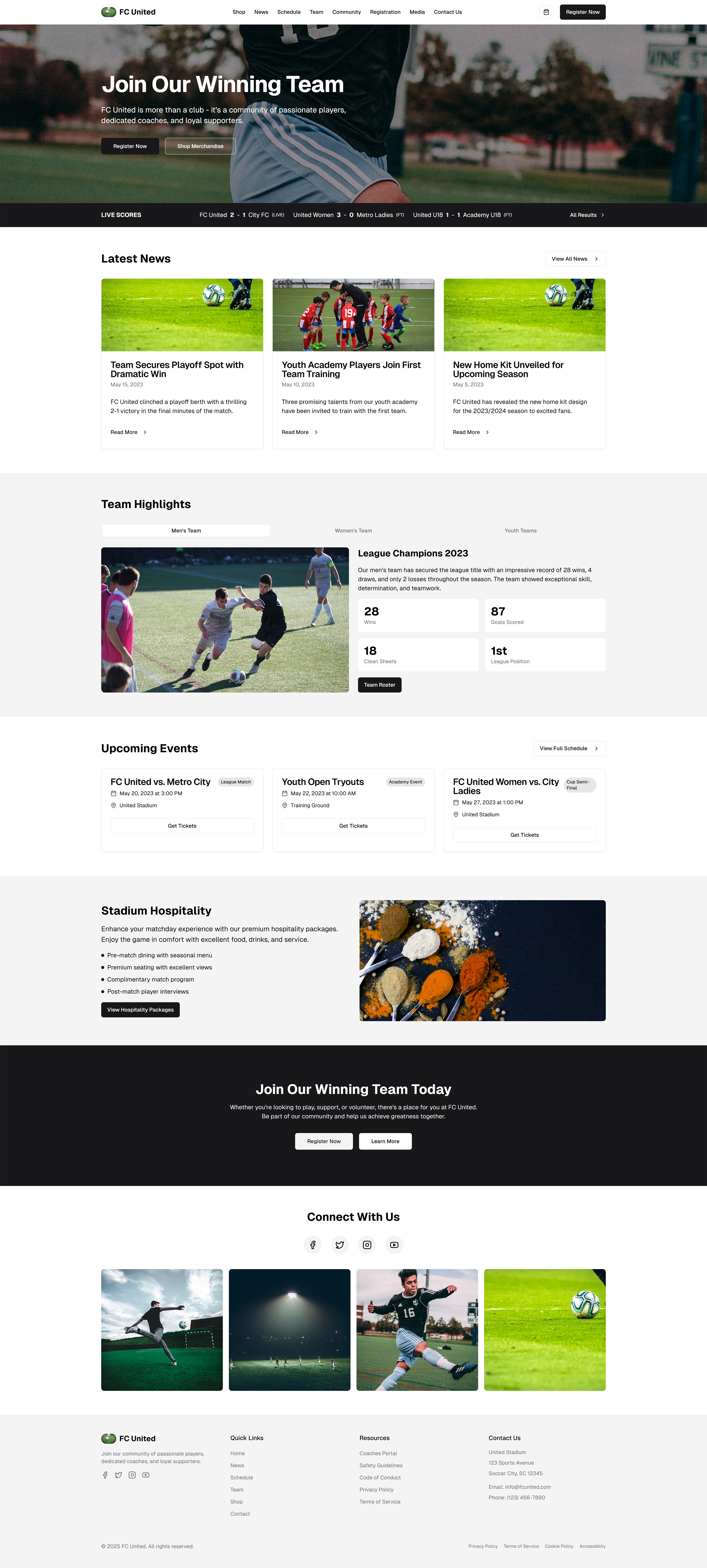 Soccer Team Multi-Functional Website Design light mode soccer sports team ui ux web design website