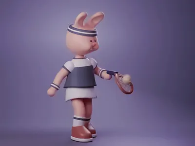 Tennis Champ Rabbit-3D Design 3d 3d design 3d rendering blue bunny creative design gradient gradient background graphic design illustration motion graphics movement playing tennis rabbit sports tennis tennis ball tennis rocket