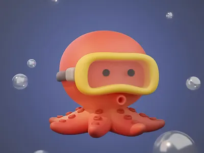 Deep Sea Squish 3d 3d design 3d modeling bubbles cheerful creative visuals cute cute octopus design digital art goggles illustration modern octopus octopus illustration playful underwater underwater scene water