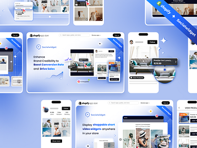Socialwidget: Screenshot app listing design on Shopify app listing app store branding branding design clean creative design figma graphic design idea illustration screenshot design shopify ui ui ux design visual