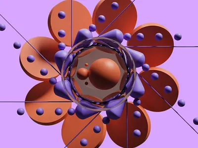 Orbital Arrangement - 3D Render 3d 3d art 3d decor art 3d design 3d model 3d modelling colorful flower geometric geometric shapes graphic design illustration lines mini spheres orange orbits purple purple background shapes sphere