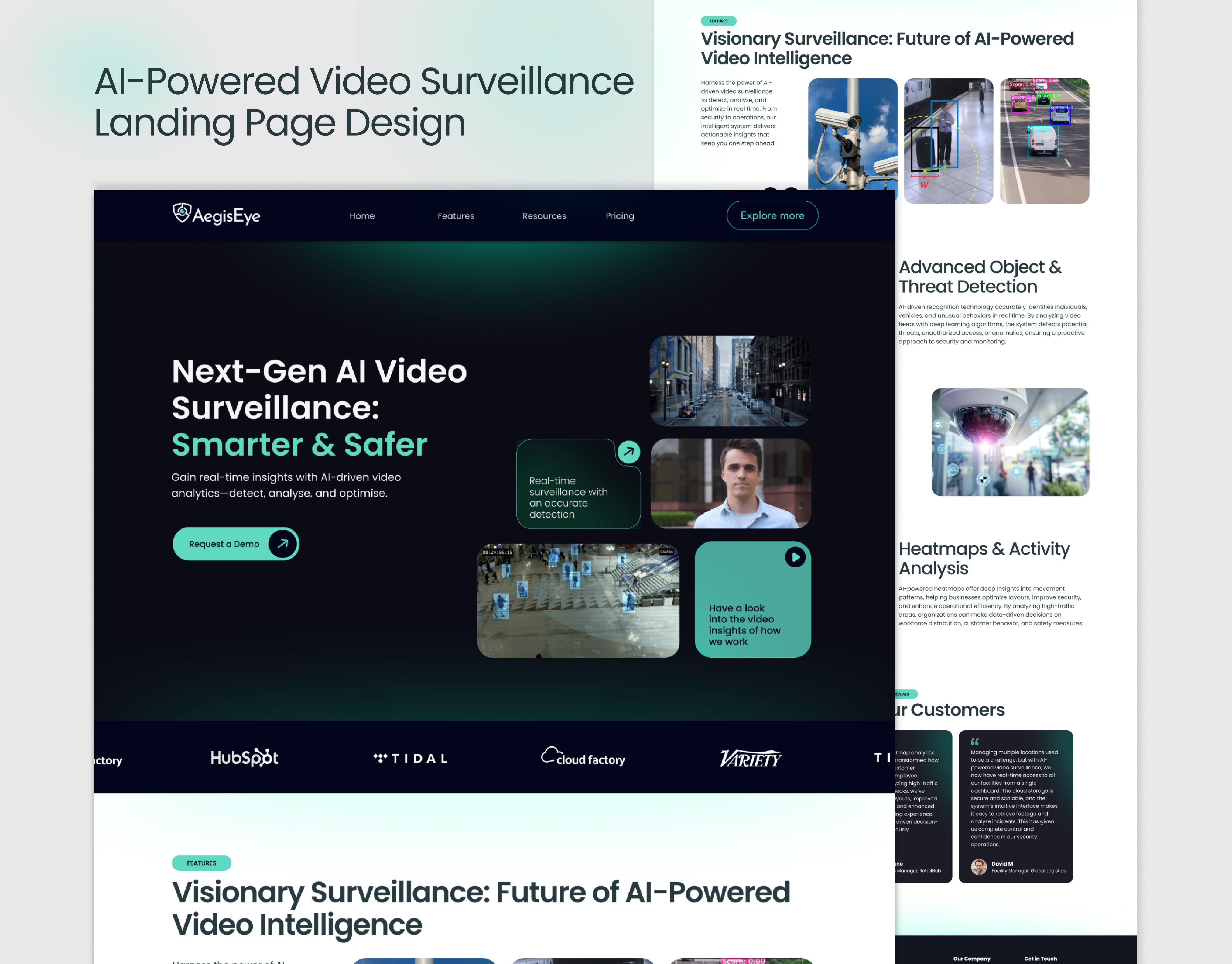 AI-POWERED VIDEO SURVEILLANCE LANDING PAGE branding design desktop view illustration landing page logo ui uiux design ux website design