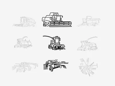 Illustrations of agricultural machinery agricultural agricultural machinery branding cereal combine combine harvester corn dribbble ears of corn field graphic design harvester illustration line linear illustration sketches