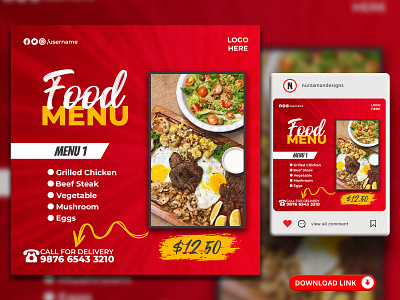 Delicious Food Menu Restaurant Social Media Banner Template ads design animation banner banner ads bbq facebook post food banner food flyer food menu graphic design instagram post motion graphics promotional ads red restaurant banner restaurant flyer restaurant menu restaurant template social media web banner