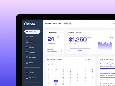 Cliento — Minimal CRM Dashboard for Freelancers & Small Teams client management crm dashboard figma freelance minimal design ui ux web app
