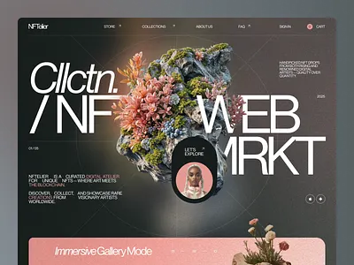 NFTelier - NFT MRKT 3d branding bright composition creative creativeui dark design font graphic design illustration modern nft ui uiux user interface web3 webdesign website