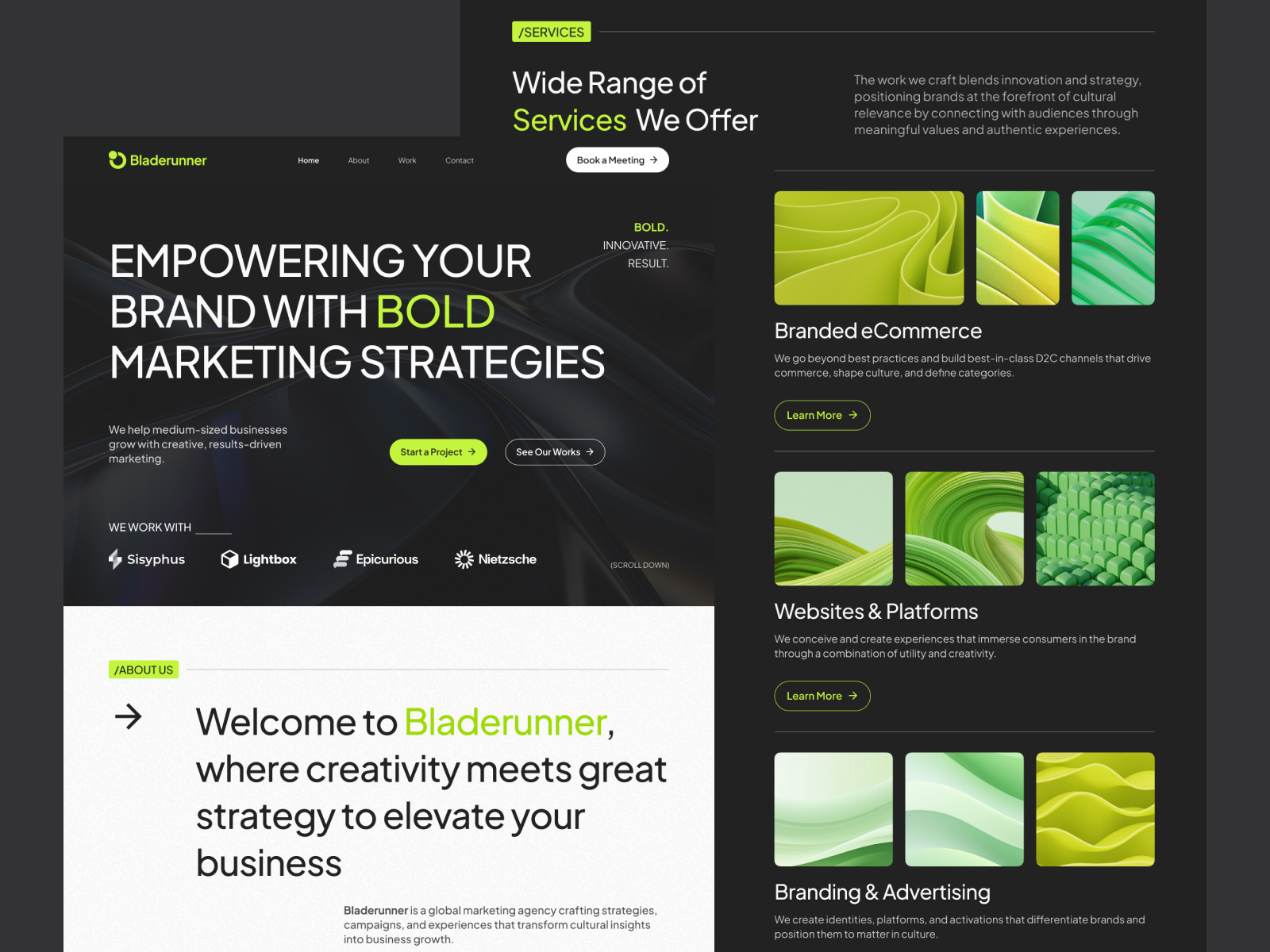 Bladerunner - Marketing Agency Landing Page branding clean webiste creative figma landing page marketing agency marketing website mobile friendly design modern ui modern website responsive website ui ui inspiration ui showcase ui trends ux web web design website agency website template