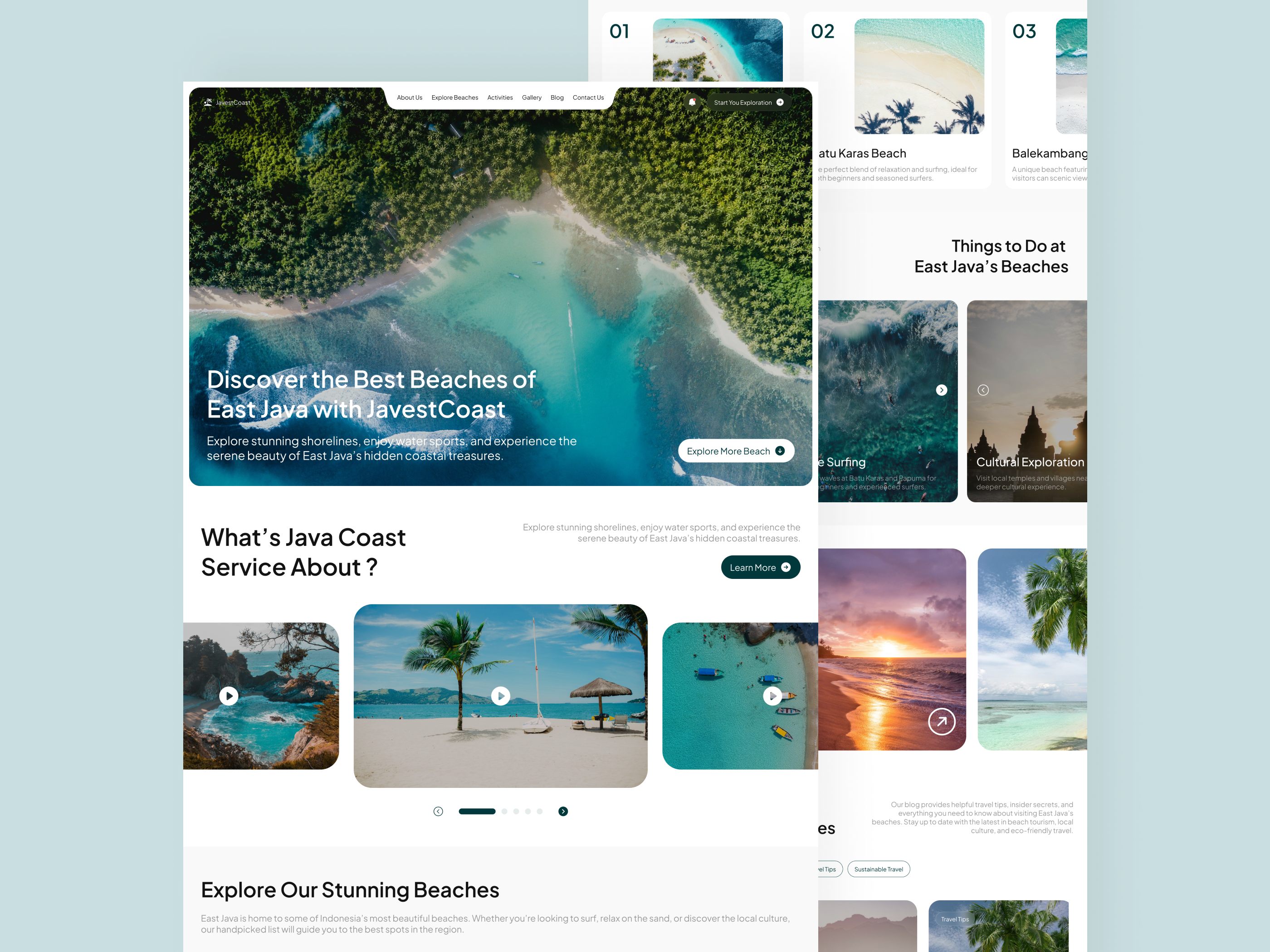 JavestCoast - East Java Beach Explore Website beach beaches booking landing page travel travel agency travelling trip uiux uiuxdesign vacation web design website