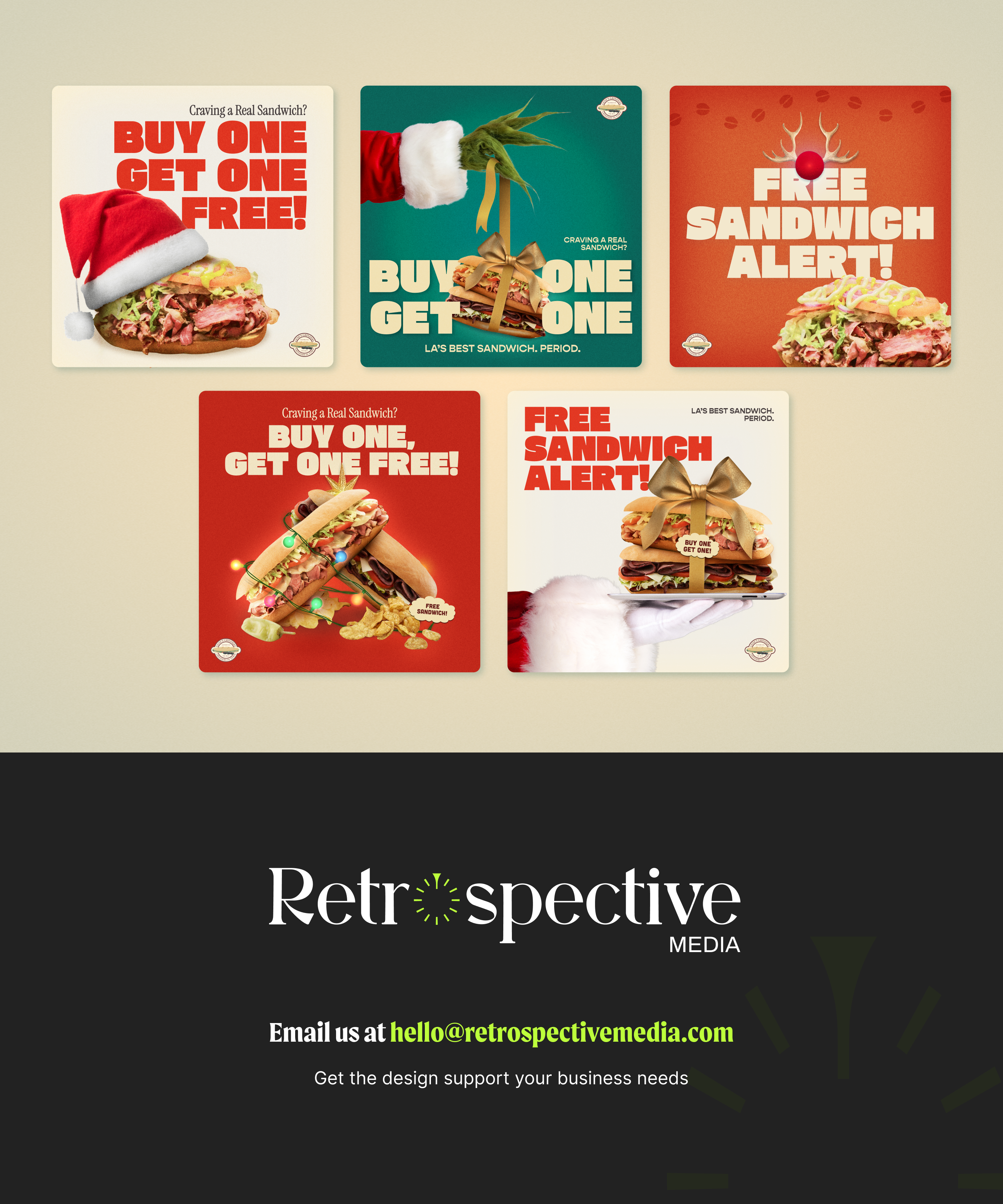 Gene's Grinders Holiday Social Media Ad Designs advertisement advertisement design carousel ad design christmas ads design agency digital ad digital ad design food ad design graphic design holiday ad holiday ads holiday social media ads instagram carousel meta ad design meta ads sandwich ad design social media social media ads