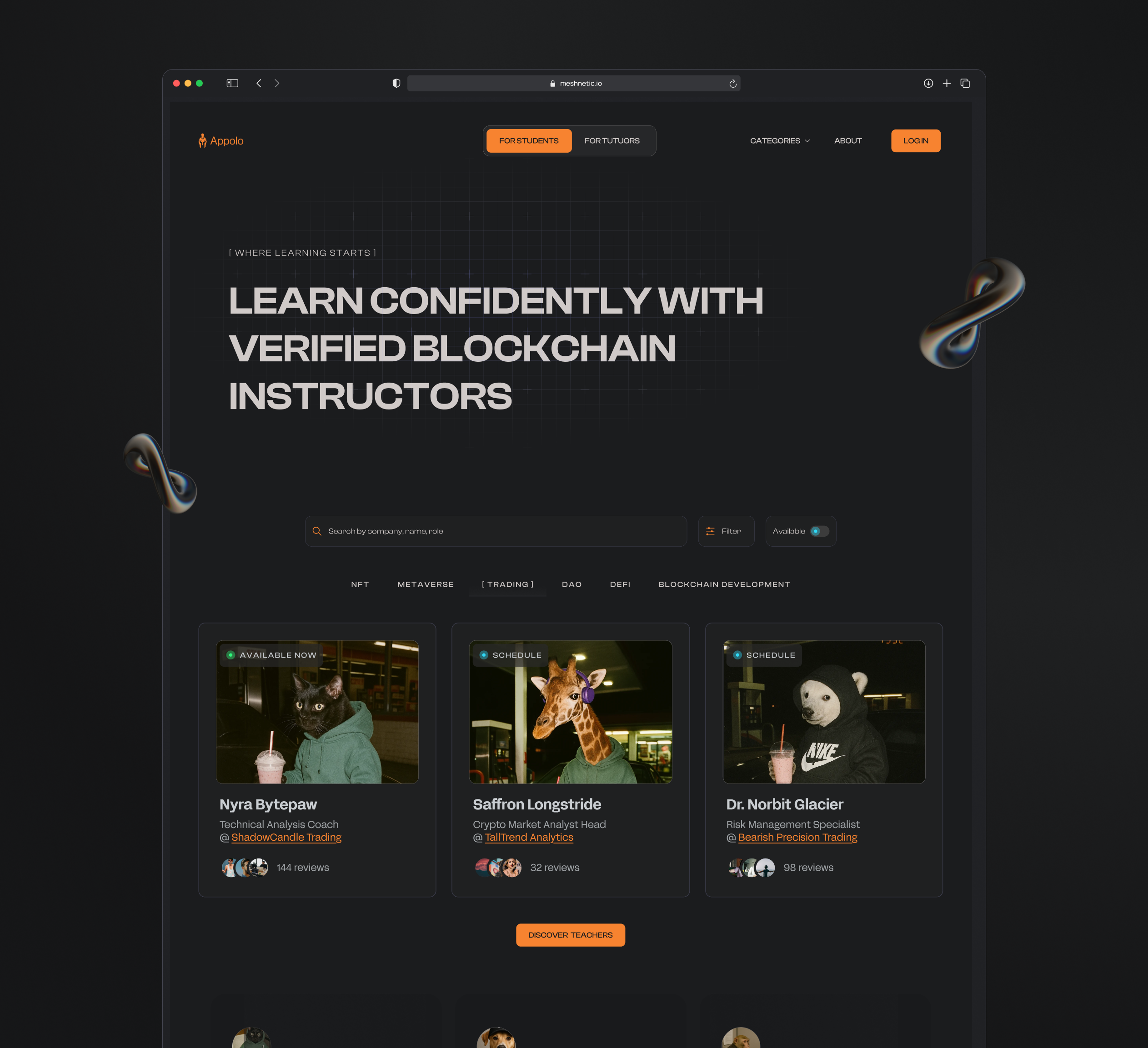 Apollo - Landing page blockchain landing page learning ui ux web3