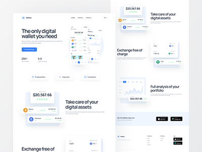 Crypto Landing Page - Web Design bitcoin blockchain blue clean crypto cryptocurrency defi design ethereum landing page design minimal modern swap ui ui design ux wallet wallet app web 3.0 web design