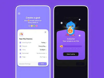 Mental Health - Create Goal amwell betterhelp counselor duolingo falou gamification headspace health care healthtech heart it out mascot mental wellness mobile product design psychiatrist talkspace therapist thriveworks ui ux