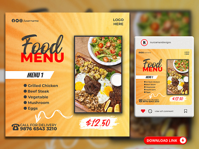 Delicious Food Menu Restaurant Social Media Banner Template ads design animation banner branding food banner food menu food promotion graphic design instagram post motion graphics promotional ads restaurant banner restaurant flyer restaurant menu restaurant template social media template design ui web banner yellow