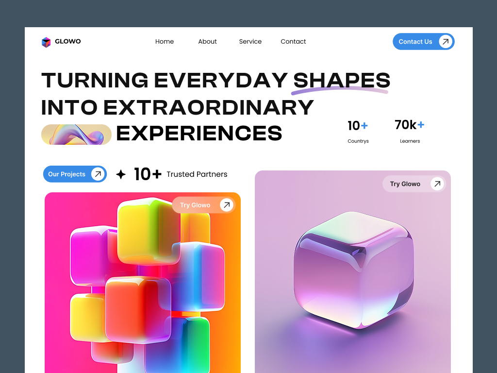 Introducing Glowo — A New Dimension of Visual Elegance 3d animation branding graphic design hero section landing page modern design typography ui ux