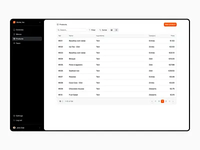 Products Table black black and white button dashboard design figma interface motion graphics orange pagination product ui search sidebar table ui user experience user interface ux web design white