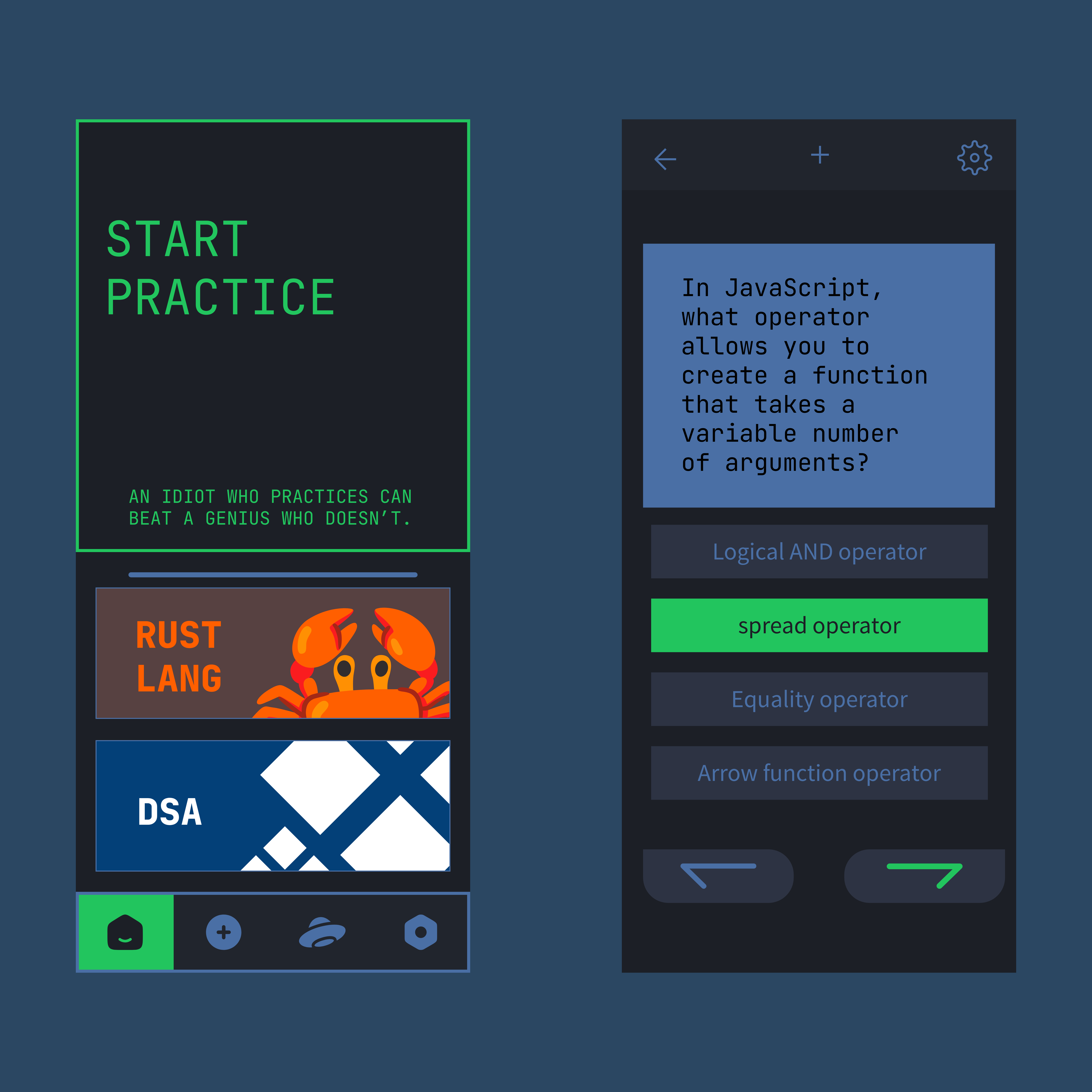 Programmers quiz app : theme hacker ui