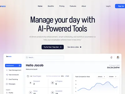 Website for a AI productivity SaaS ai ai landing page ai saas ai saas website ai website management page productivity saas site task task management web web design web page webpage website website redesign