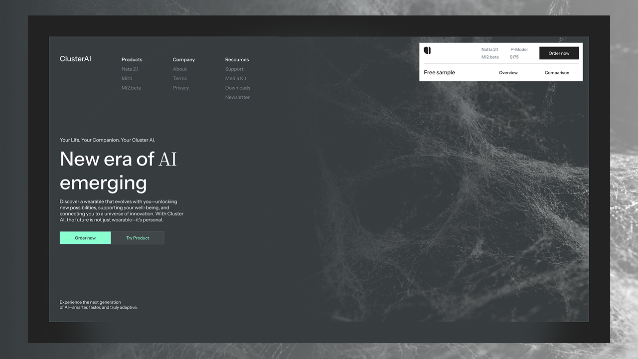 Cluster AI ai cluster ai landing page uiux wearable device web webdesign