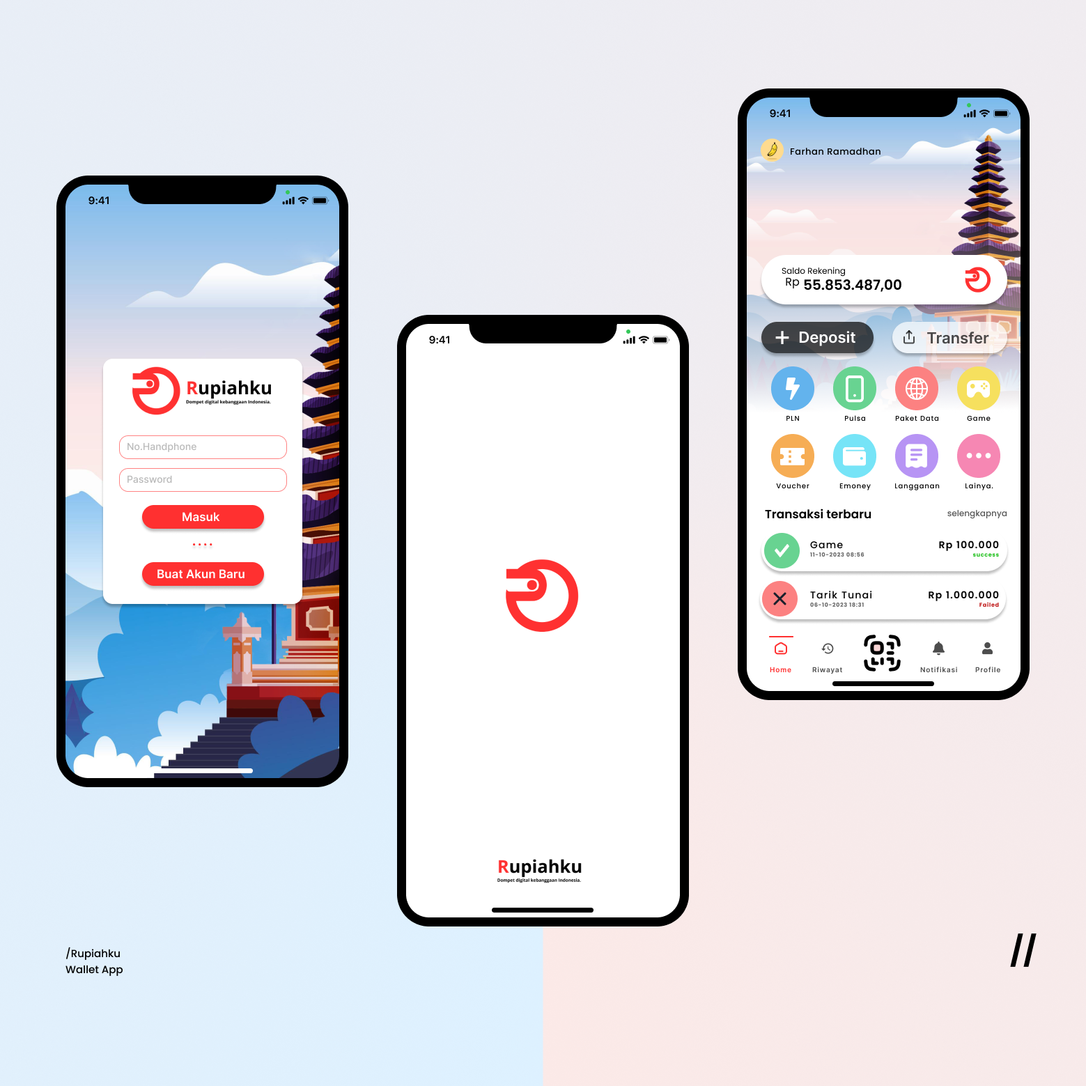 Rupiahku app e wallet login money ui ux wallet