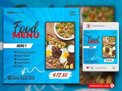 Delicious Food Menu Restaurant Social Media Banner Template ads design animation banner blue branding food ads food banner food menu food offer graphic design instagram post motion graphics promotional ads restaurant banner restaurant flyer restaurant menu restaurant template social media ui web banner