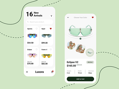 Sunglasses E-commerce App UI ecommerceapp figmadesign minimaldesign minimalui mobileappdesign softcolorpalette sunglassesapp uiux userfriendlydesign