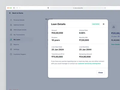 Loan Details Modal debt interior loan real estate ux design uxdesig web app webapp