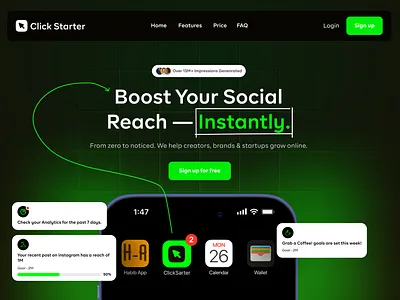 Click Starter - Hero Section UI Design brown green landing page ui ux web design webflow