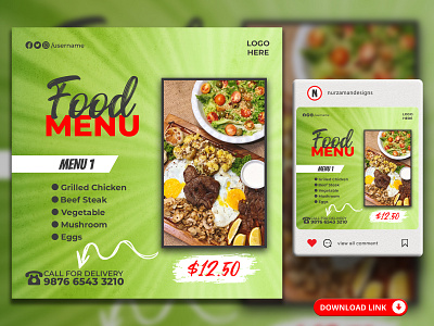 Delicious Food Menu Restaurant Social Media Banner Template ads design animation banner branding facebook post food banner food flyer food menu food promotion food template graphic design green instagram post motion graphics promotional ads restaurant banner restaurant flyer restaurant menu social media web banner